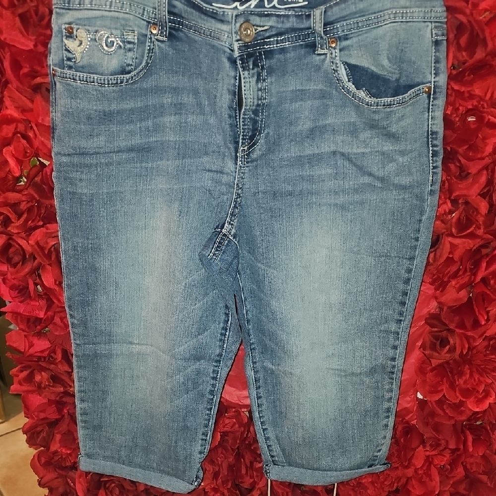 INC Women's Embroidered Denim Capri Jeans Size 12 LIKE NEW